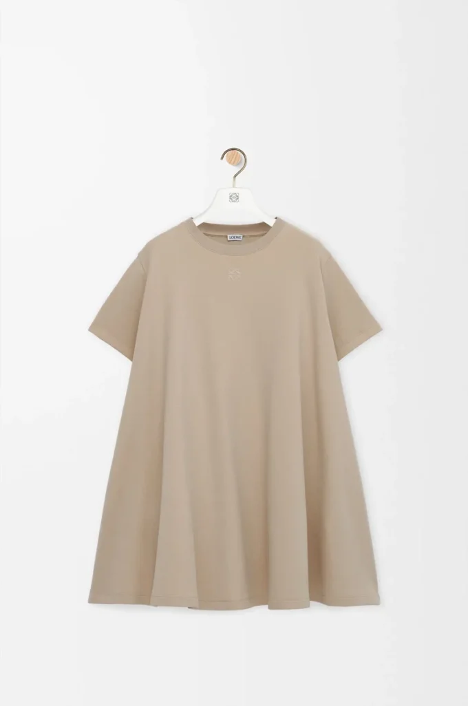 Abito a trapezio in misto cotone Beige