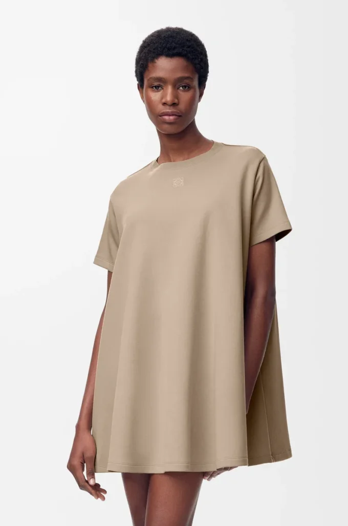 Abito a trapezio in misto cotone Beige