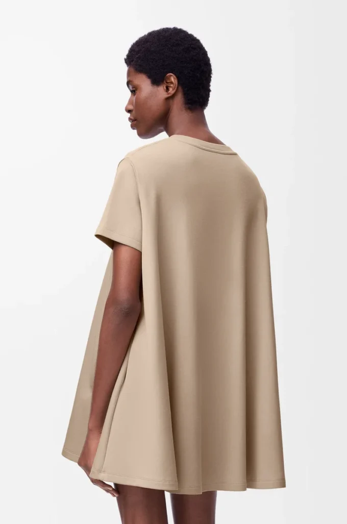 Abito a trapezio in misto cotone Beige