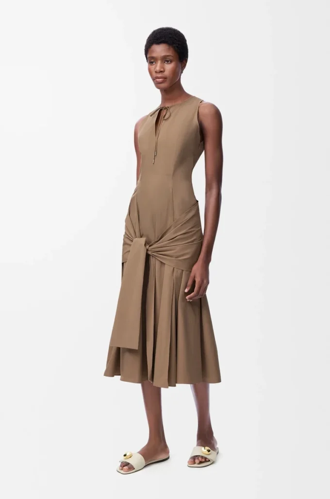 Abito avvolgente in cotone Beige