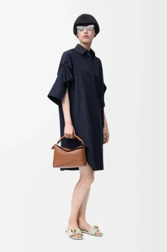 Abito chemisier in cotone blu navy