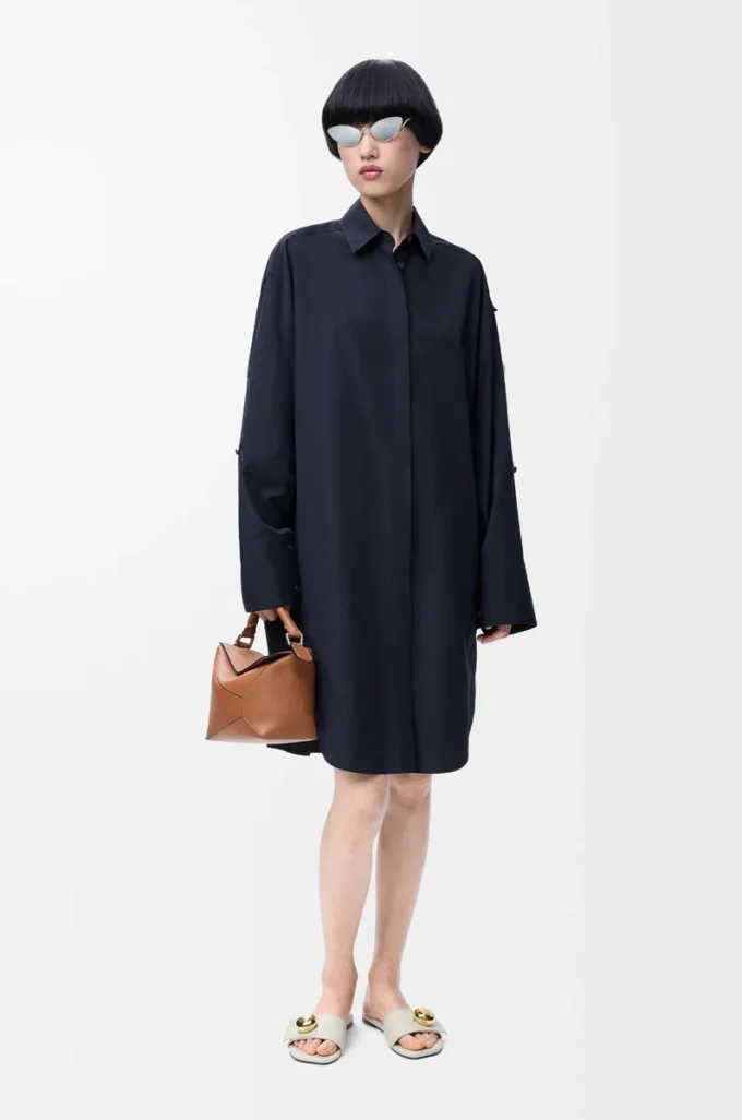 Abito chemisier in cotone blu navy