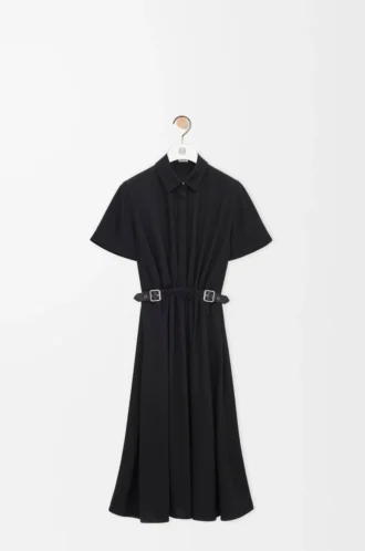 Abito con cintura in viscosa elasticizzata nero