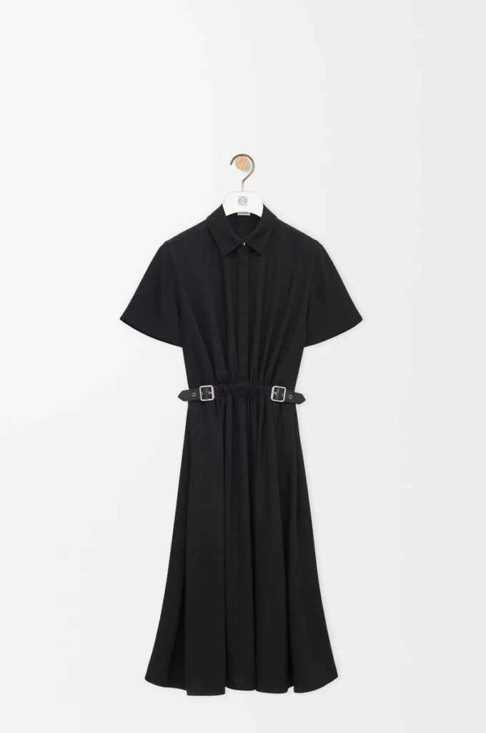 Abito con cintura in viscosa elasticizzata nero Abito con cintura in viscosa elasticizzata nero
