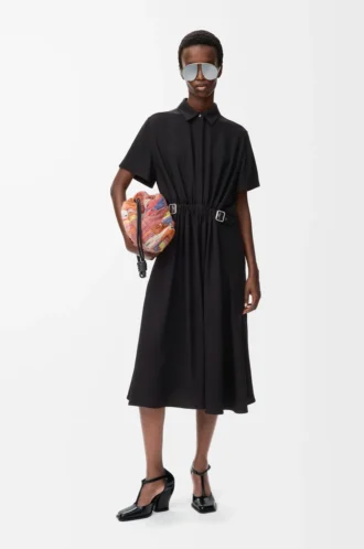 Abito con cintura in viscosa elasticizzata nero