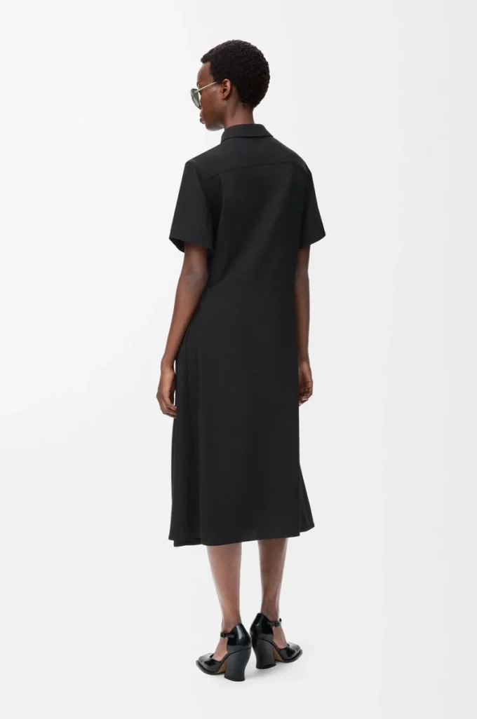 Abito con cintura in viscosa elasticizzata nero Abito con cintura in viscosa elasticizzata nero