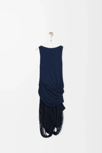 Abito decorato in viscosa blu navy