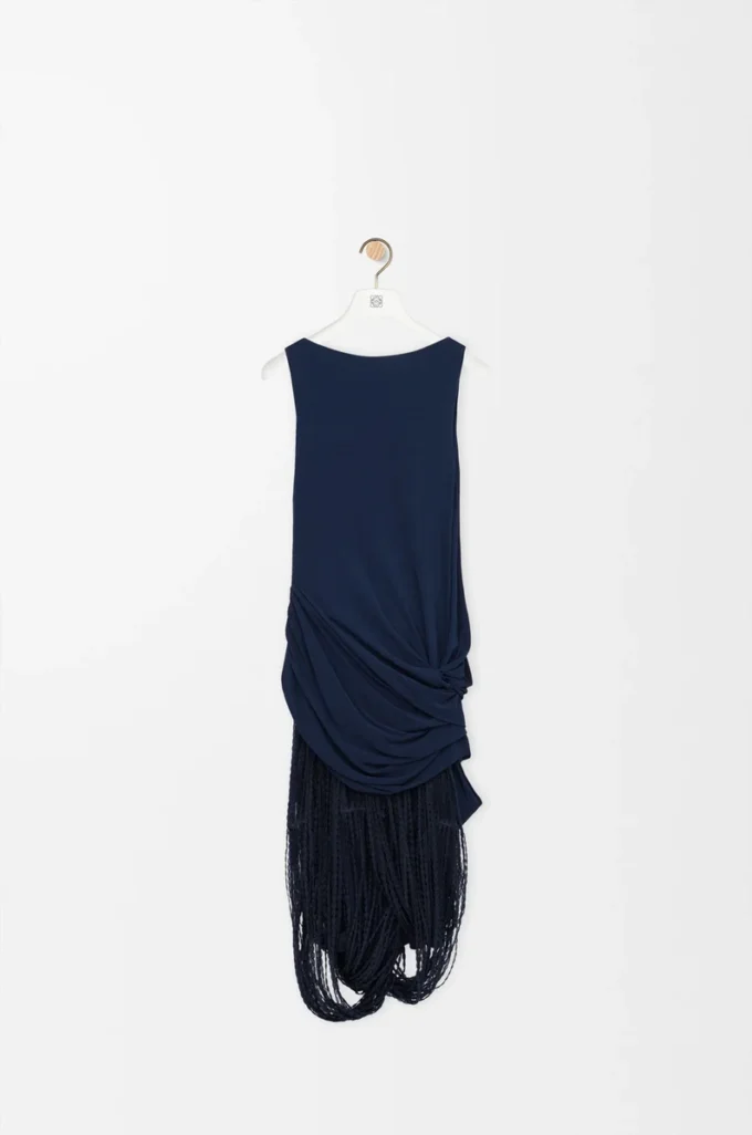 Abito decorato in viscosa blu navy