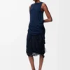 Abito decorato in viscosa blu navy