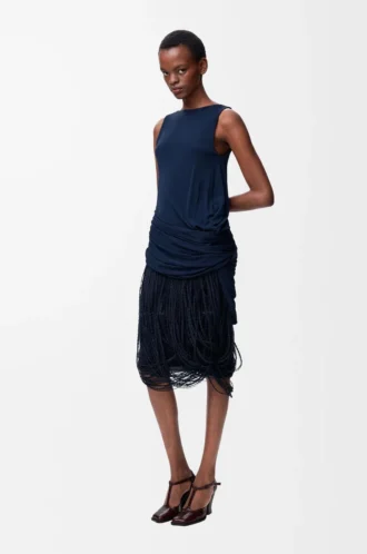 Abito decorato in viscosa blu navy
