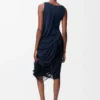 Abito decorato in viscosa blu navy