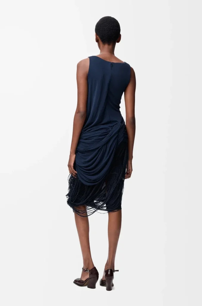 Abito decorato in viscosa blu navy