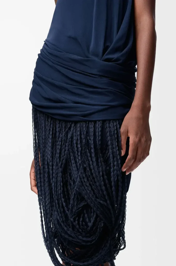 Abito decorato in viscosa blu navy