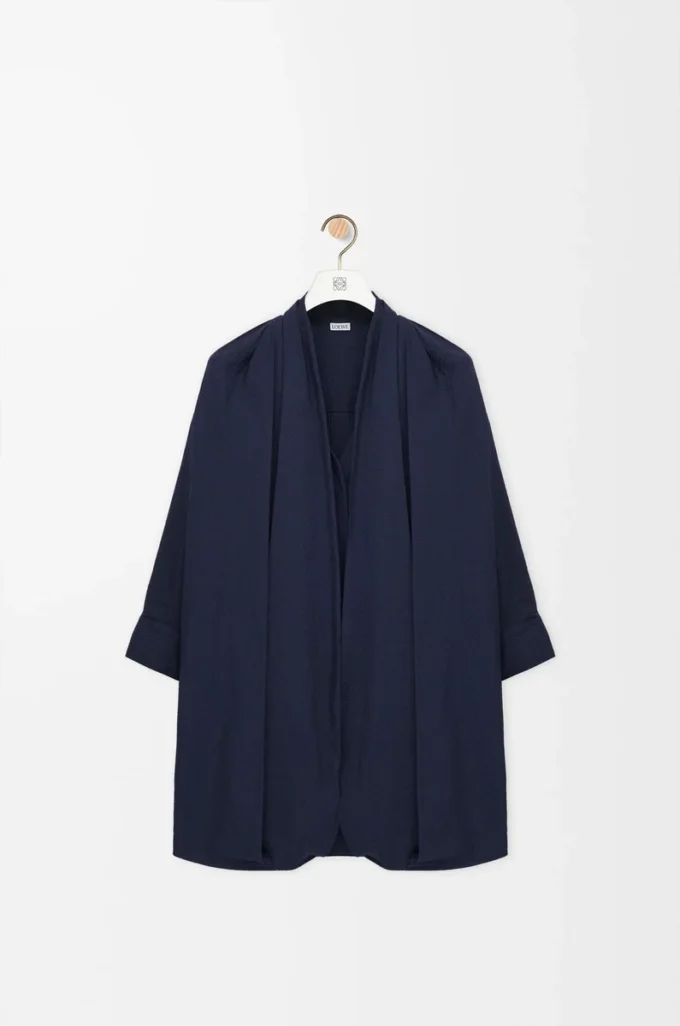 Abito drappeggiato in cotone blu navy