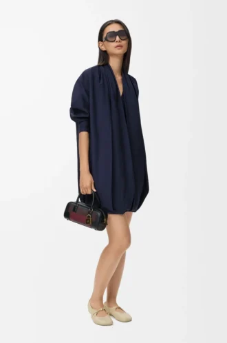Abito drappeggiato in cotone blu navy