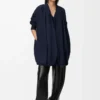 Abito drappeggiato in cotone blu navy