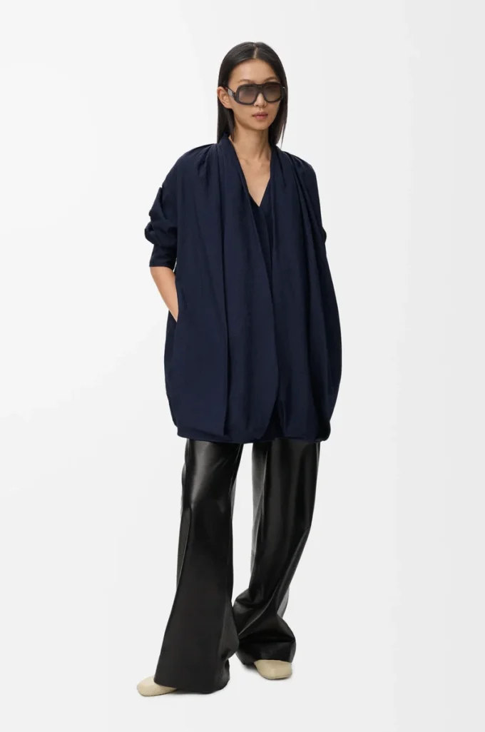 Abito drappeggiato in cotone blu navy