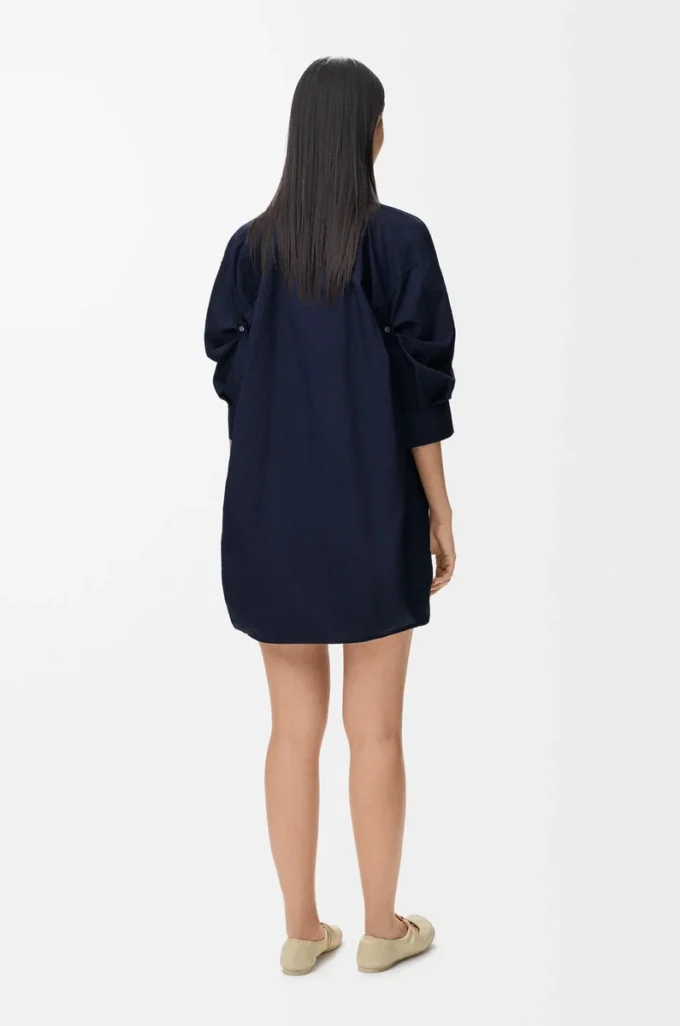 Abito drappeggiato in cotone blu navy