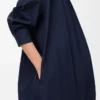 Abito drappeggiato in cotone blu navy