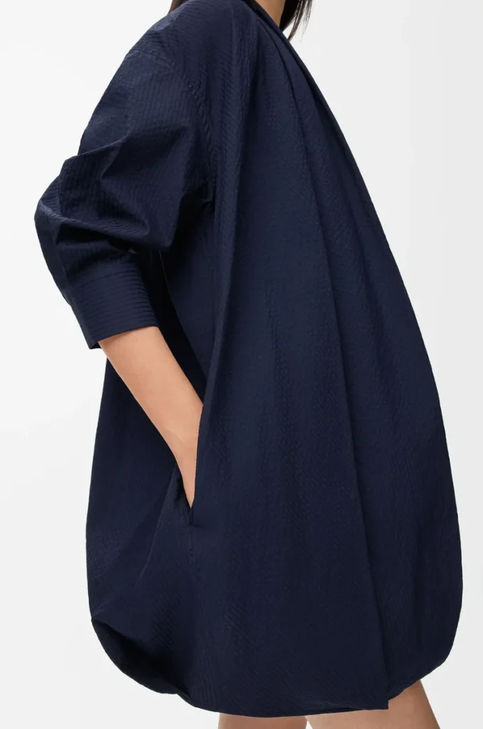 Abito drappeggiato in cotone blu navy