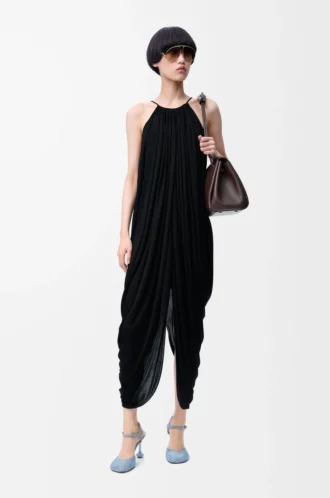 Abito drappeggiato in seta nero