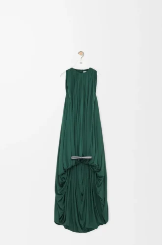 Abito drappeggiato in seta verde