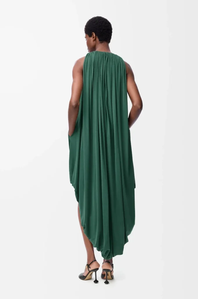 Abito drappeggiato in seta verde