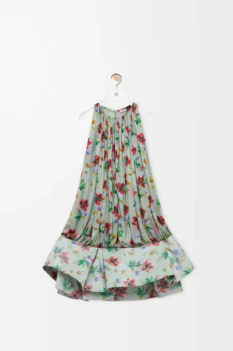 Abito flamenco in viscosa verde/rosso