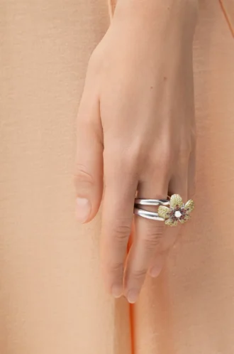 Anello Flor in argento sterling e cristalli Giallo/Argento
