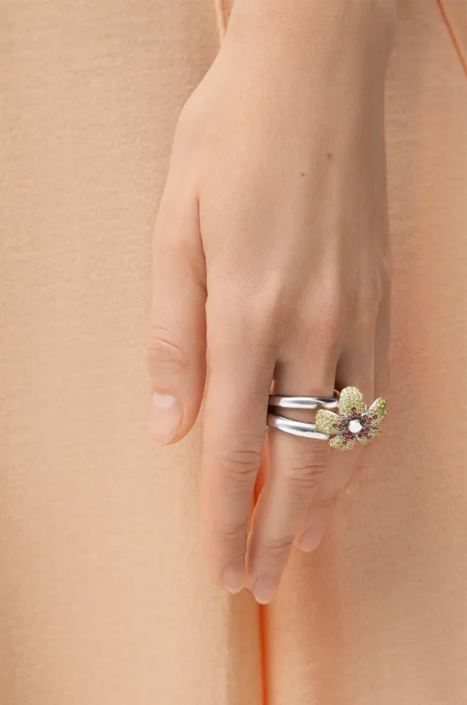 Anello Flor in argento sterling e cristalli Giallo/Argento Anello Flor in argento sterling e cristalli Giallo/Argento
