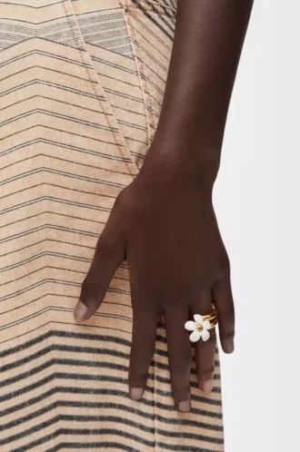 Anello Flor in argento sterling e smalto Oro/Bianco