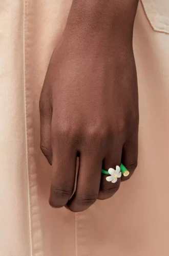 Anello Flor in argento sterling e smalto Oro/Bianco