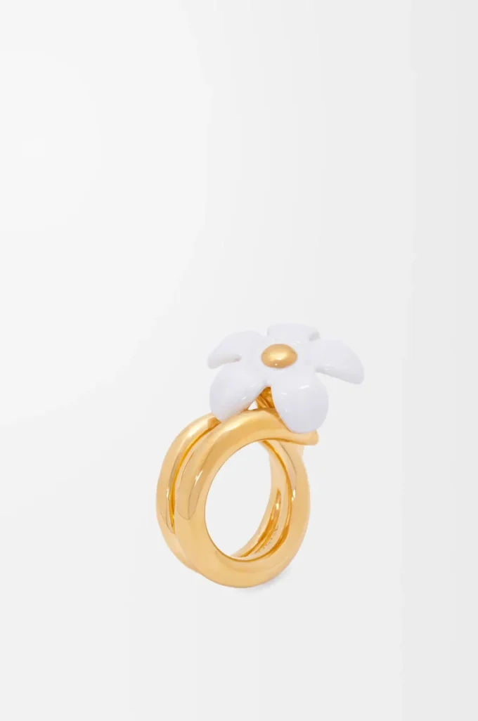 Anello Flor in argento sterling e smalto Oro/Bianco