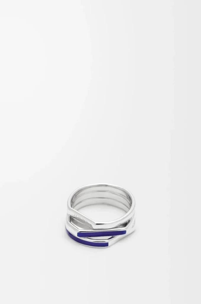 Anello sovrapposto in argento sterling e smalto Argento/Blu Anello sovrapposto in argento sterling e smalto Argento/Blu