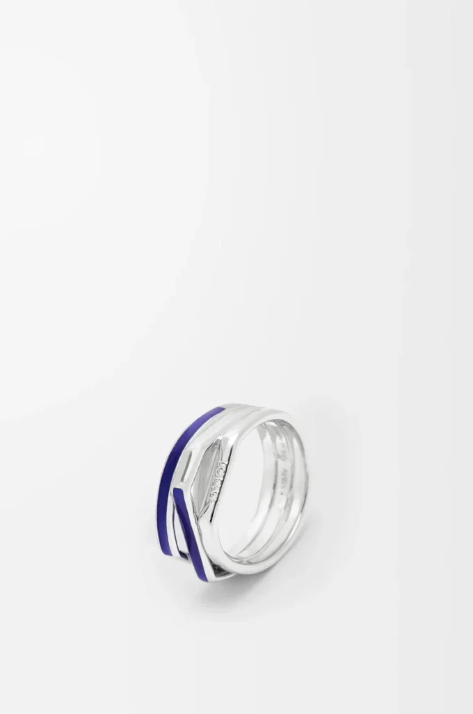 Anello sovrapposto in argento sterling e smalto Argento/Blu Anello sovrapposto in argento sterling e smalto Argento/Blu