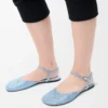 Ballerine con cinturino alla caviglia in camoscio impreziosito da strass, colore azzurro Ballerine con cinturino alla caviglia in camoscio impreziosito da strass, colore azzurro
