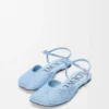 Ballerine con cinturino alla caviglia in camoscio impreziosito da strass, colore azzurro Ballerine con cinturino alla caviglia in camoscio impreziosito da strass, colore azzurro