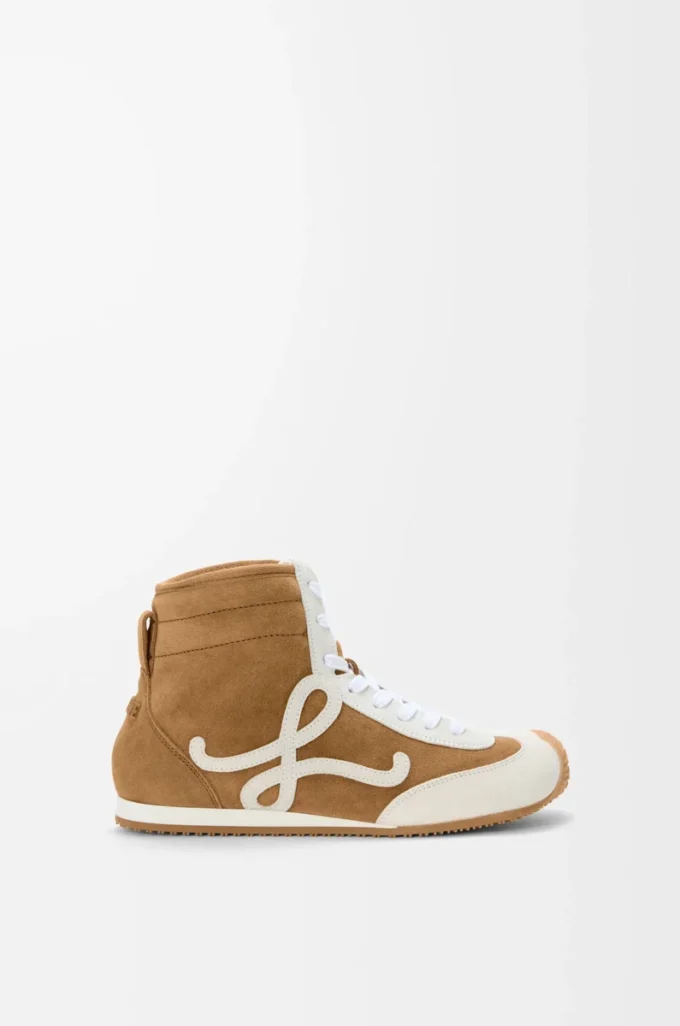 Ballet Runner 2.0 alta in pelle scamosciata e shearling Marrone chiaro/Bianco