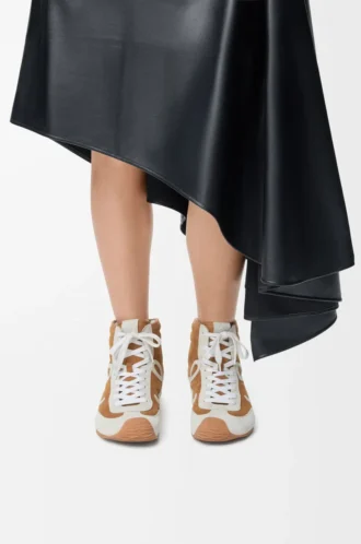 Ballet Runner 2.0 alta in pelle scamosciata e shearling Marrone chiaro/Bianco