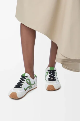 Ballet Runner 2.0 in nylon e pelle di vitello Bianco/Verde erba/Arancione scuro