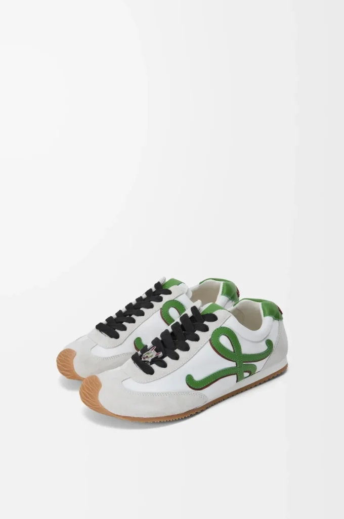 Ballet Runner 2.0 in nylon e pelle di vitello Bianco/Verde erba/Arancione scuro