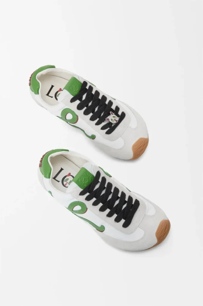Ballet Runner 2.0 in nylon e pelle di vitello Bianco/Verde erba/Arancione scuro