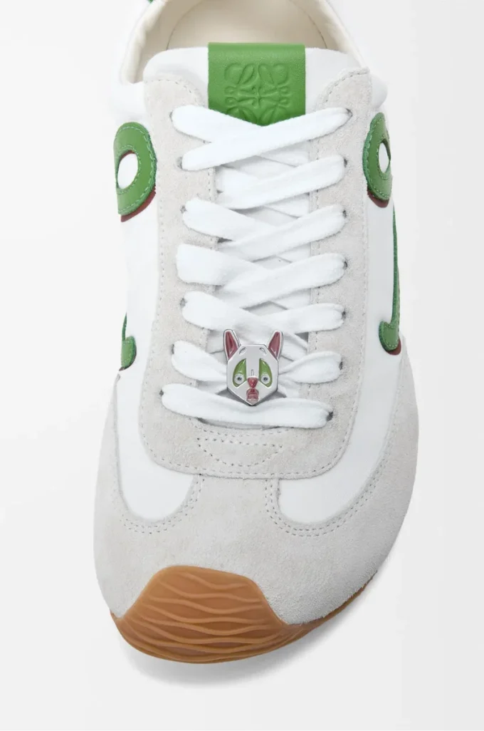 Ballet Runner 2.0 in nylon e pelle di vitello Bianco/Verde erba/Arancione scuro