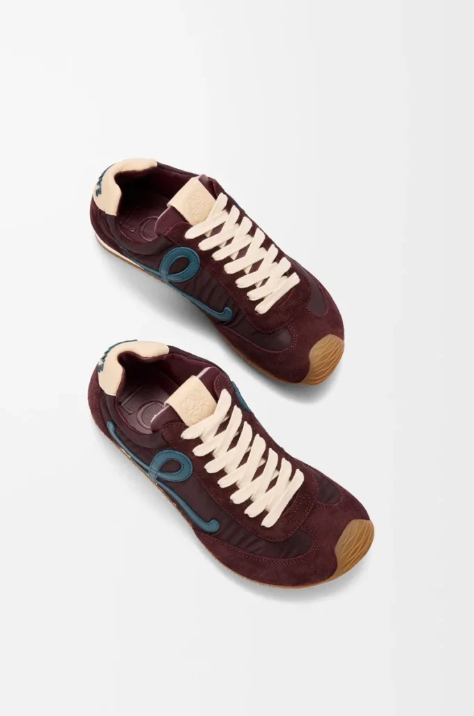 Ballet Runner 2.0 in nylon e pelle di vitello Borgogna/Blu anatra/Pasta