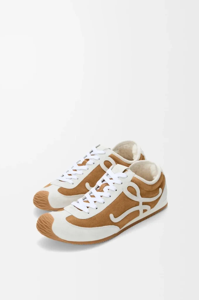 Ballet Runner 2.0 in pelle scamosciata e shearling Tan/Bianco