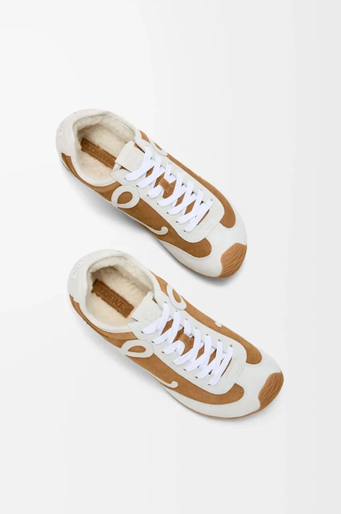 Ballet Runner 2.0 in pelle scamosciata e shearling Tan/Bianco
