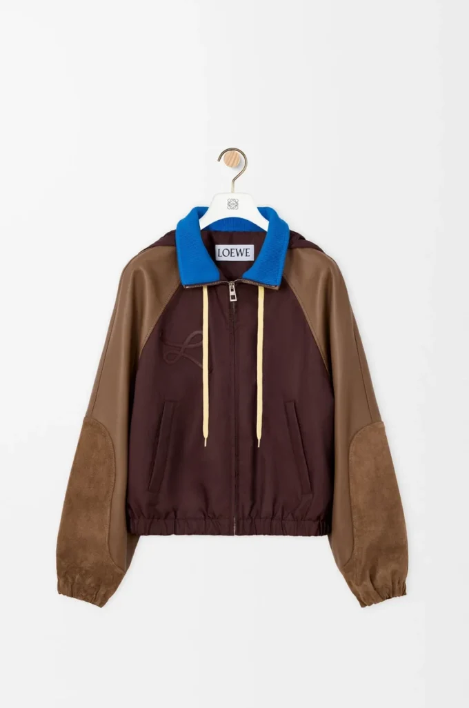 Bomber in nylon, pelle di agnello nappa e pelle di vitello scamosciata Marrone Bomber in nylon, pelle di agnello nappa e pelle di vitello scamosciata Marrone