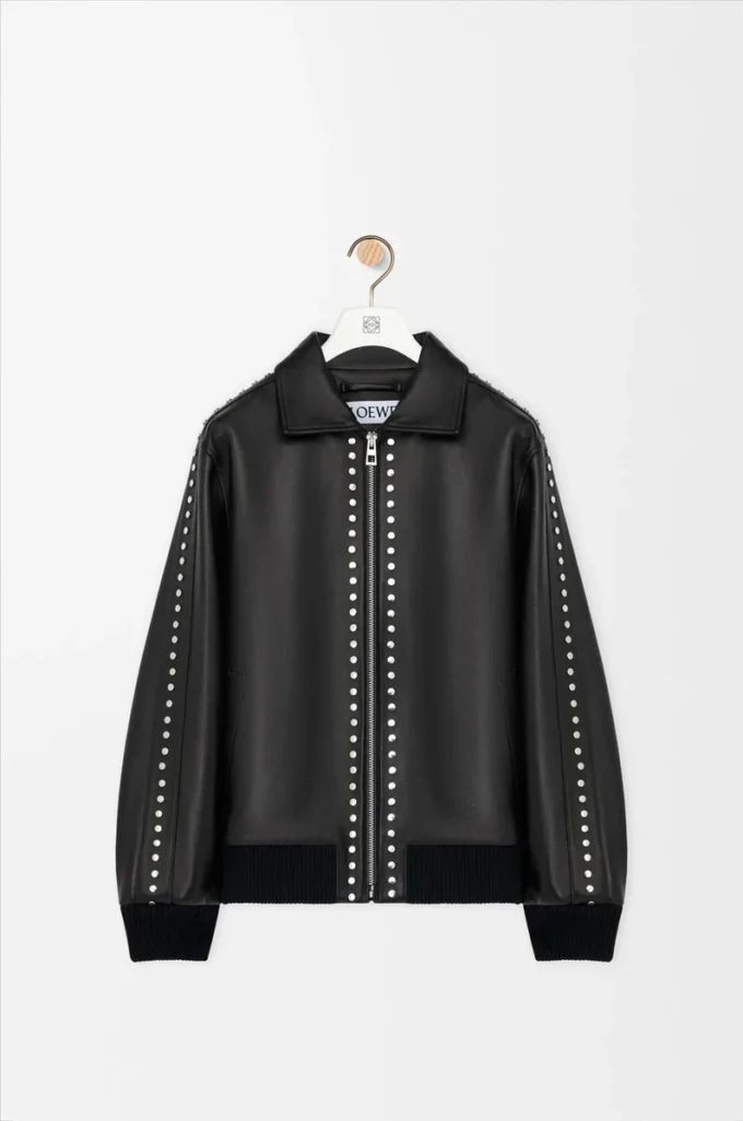 Bomber in pelle di agnello nappa Nero