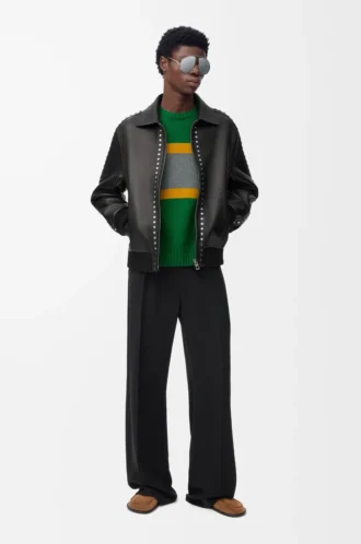 Bomber in pelle di agnello nappa Nero
