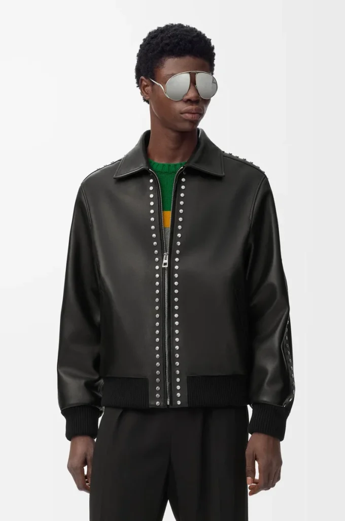 Bomber in pelle di agnello nappa Nero